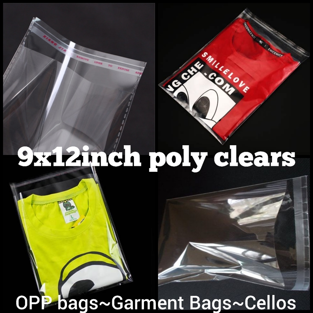 Poly clears, garment bags, OPP bags 9x12"